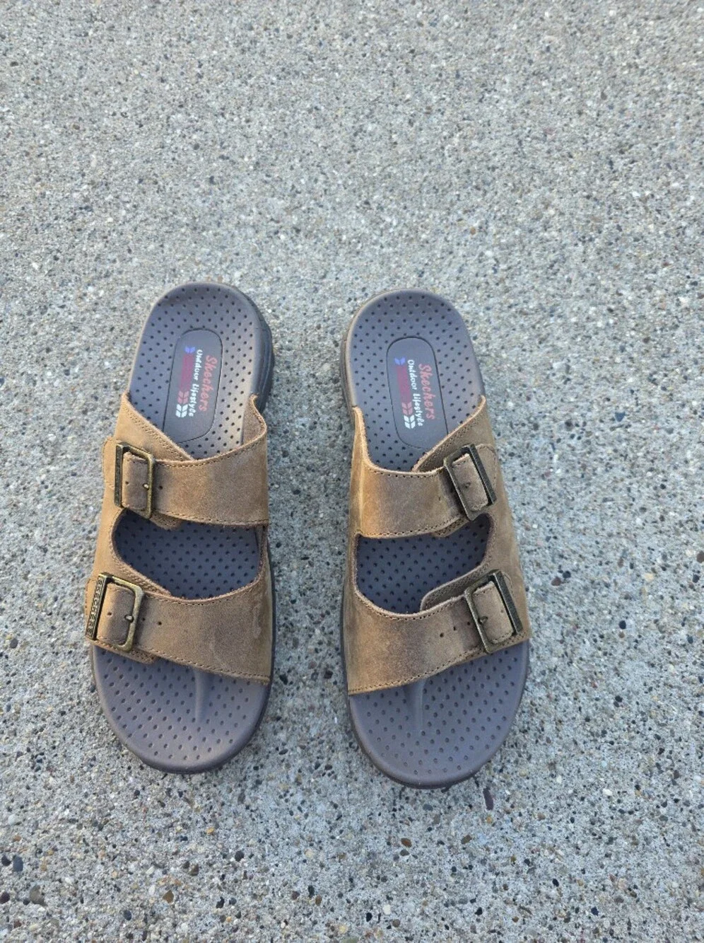 Skechers Leather Dual-Buckle Slide Sandals Women 8.5